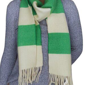 J. Crew Wool Rugby Stripe Scarf in Emerald Green & Ivory White